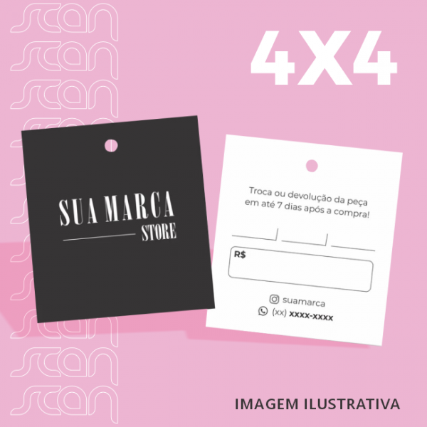 Mini Tag Roupa (4x4) 4,5x5cm Couchê 250gr Impressão colorida frente e ...