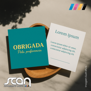 Cartão  de Agradecimento Couchê 250gr 9,8x8,8 Frente e Verso colorido Verniz total somente na frente Corte reto 